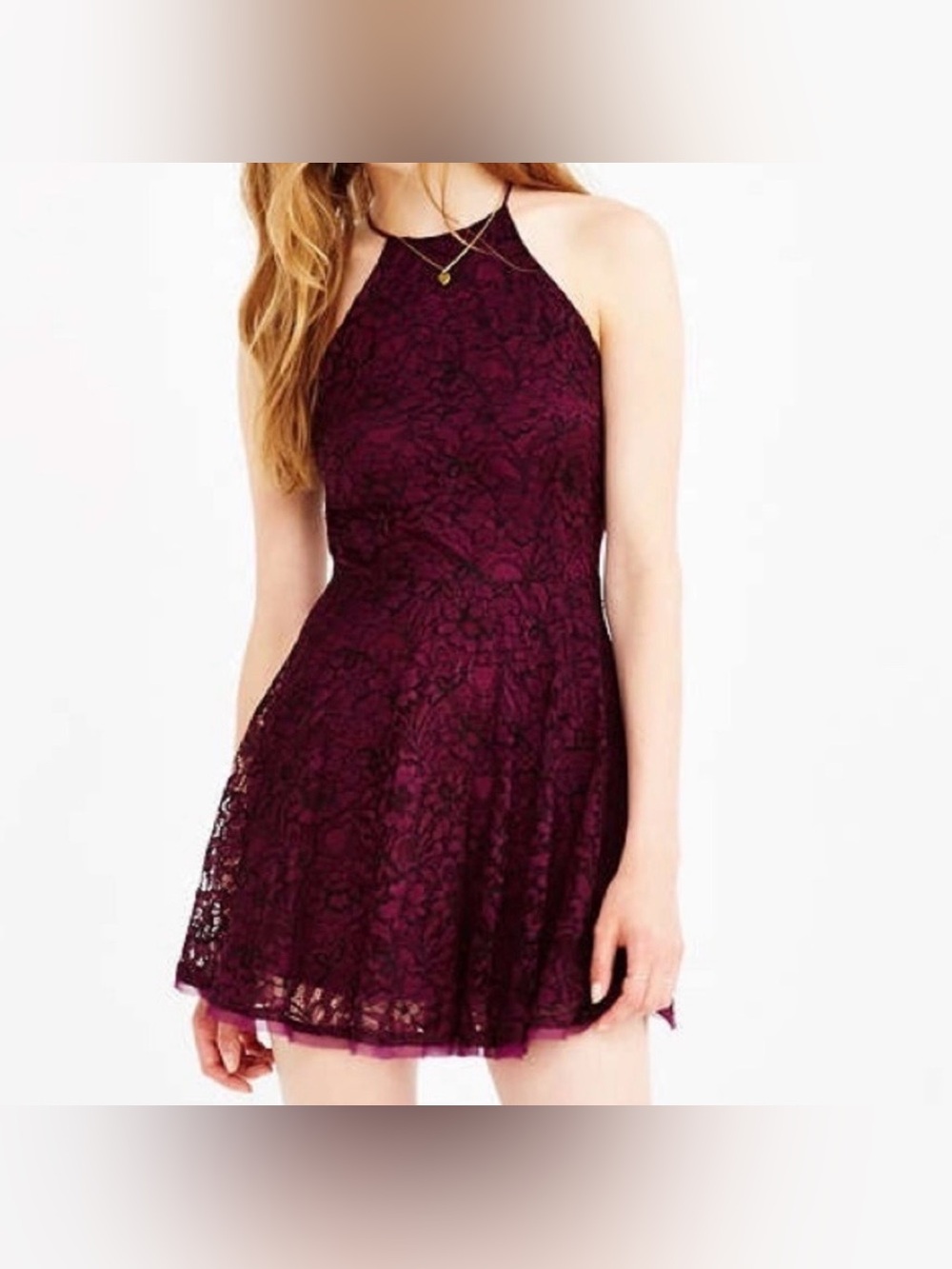 Deep plum lace mini dress by Kimchi Blue (Urban Outfitters)